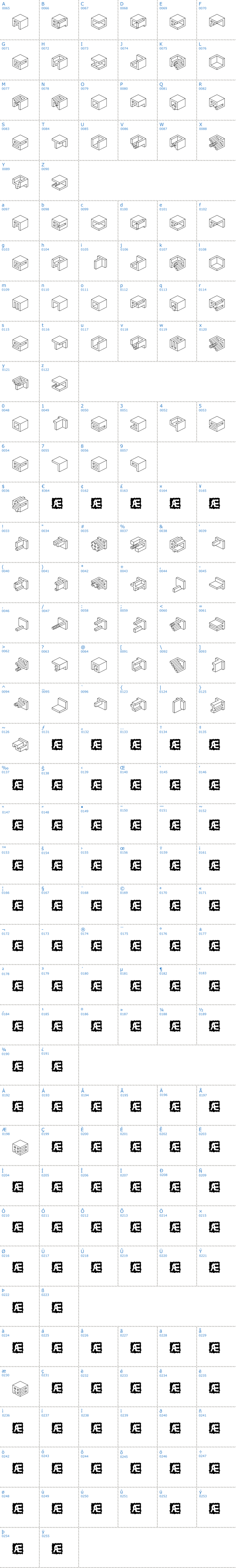 Vollständige Schriftzeichen bersicht: Qbicle Schriftart