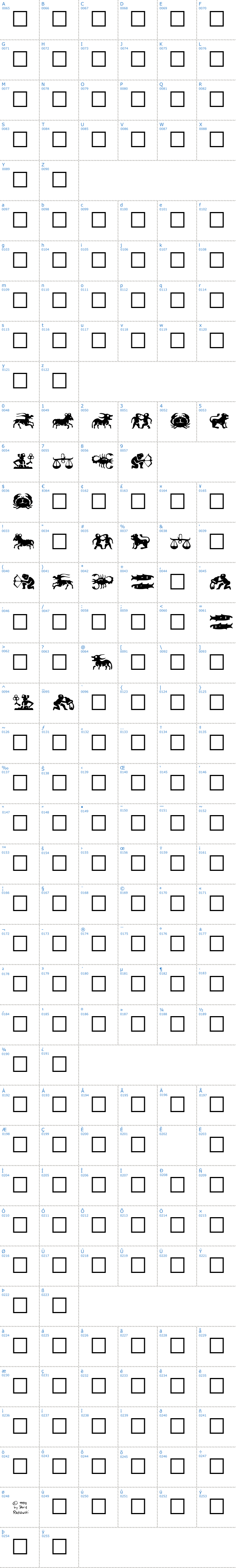 Vollständige Schriftzeichen bersicht: Eileens Medium Zodiac Schriftart