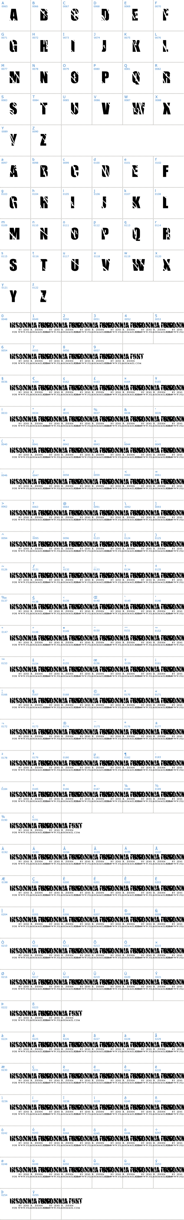 Vollständige Schriftzeichen bersicht: Insomnia Schriftart