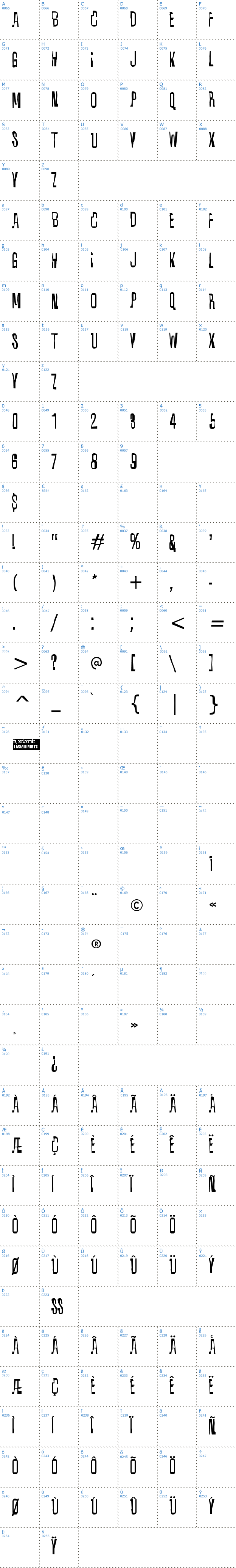 Vollständige Schriftzeichen bersicht: Quixotic Schriftart