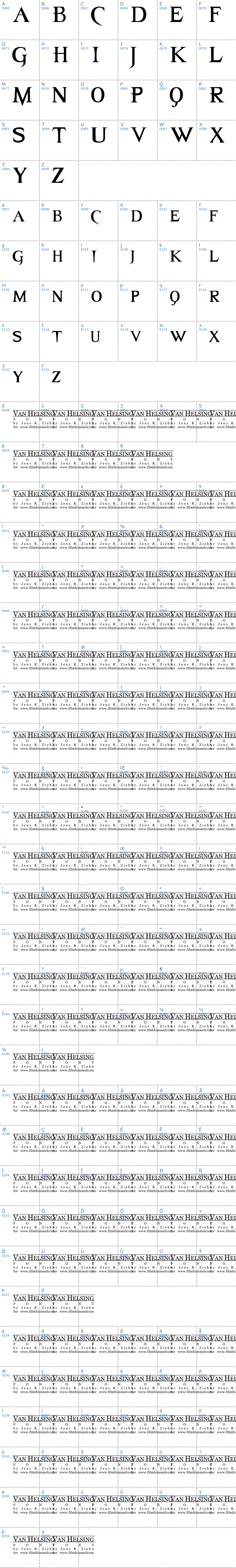 Vollständige Schriftzeichen bersicht: Van Helsing Schriftart