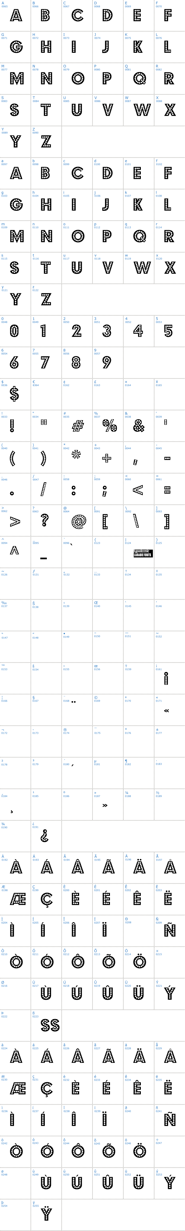 Vollständige Schriftzeichen bersicht: Budmo Jiggler Schriftart