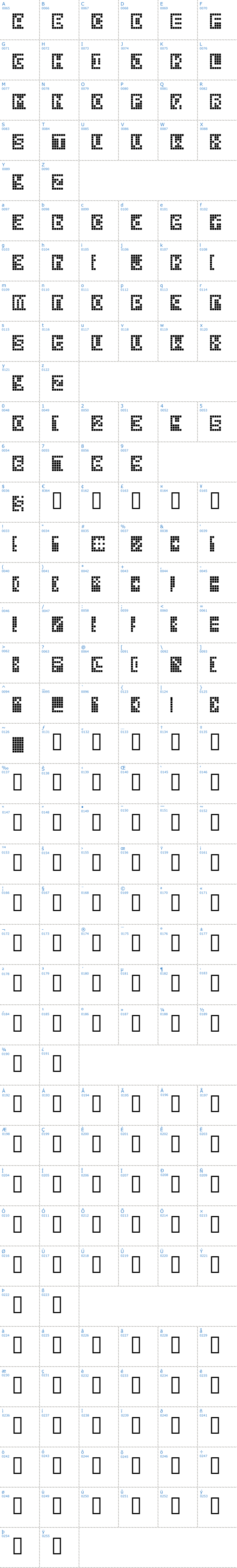 Vollständige Schriftzeichen bersicht: Squarodynamic 10 Schriftart