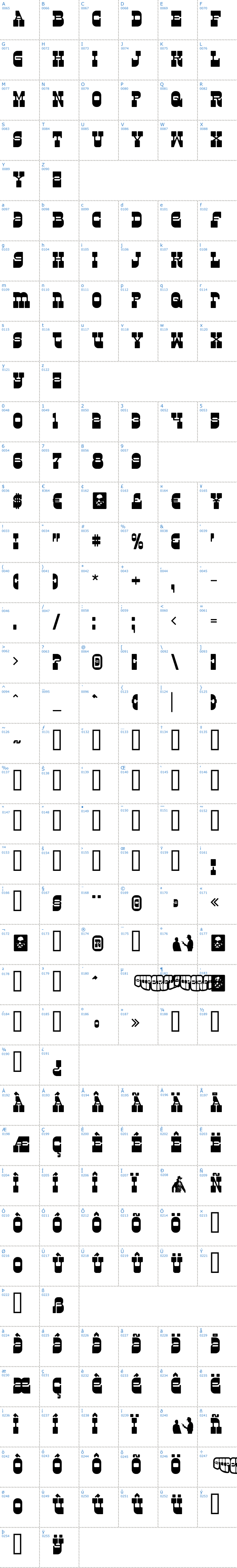 Vollständige Schriftzeichen bersicht: Superfly Schriftart