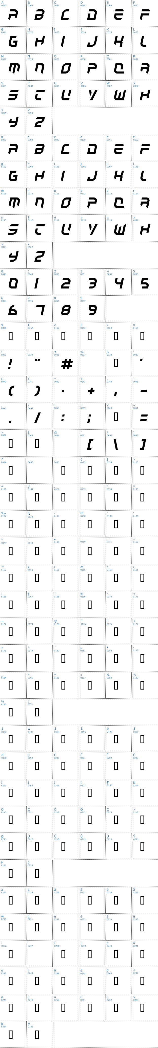 Vollständige Schriftzeichen bersicht: Autobahn Schriftart