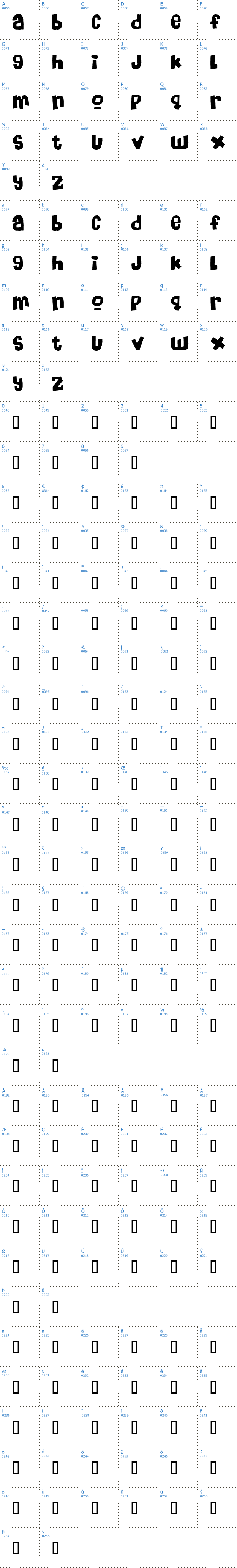 Vollständige Schriftzeichen bersicht: Massive Headache Schriftart