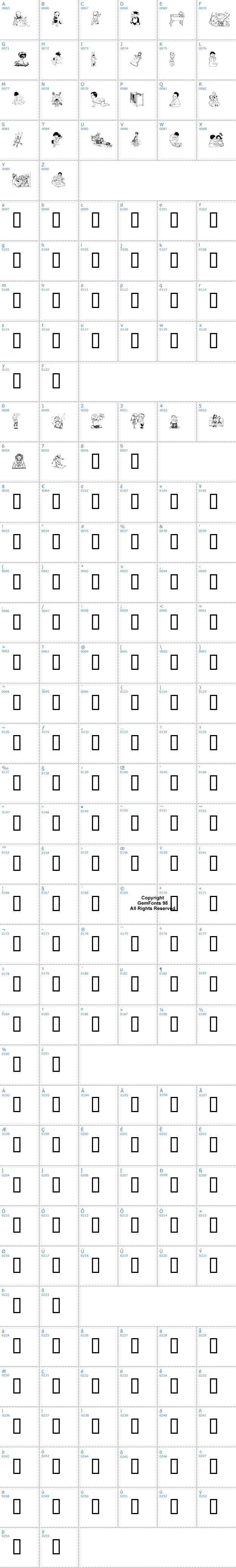 Vollständige Schriftzeichen bersicht: Chyld Schriftart