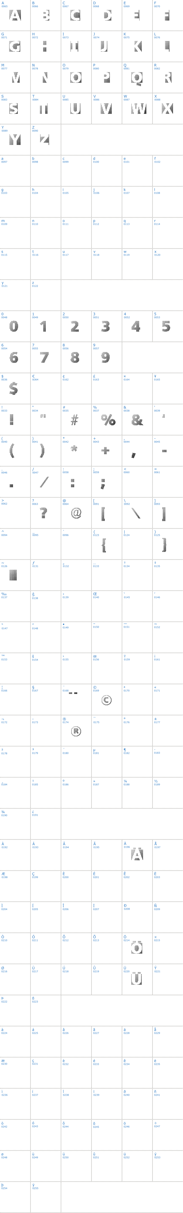 Vollständige Schriftzeichen bersicht: Black White Grids A Schriftart