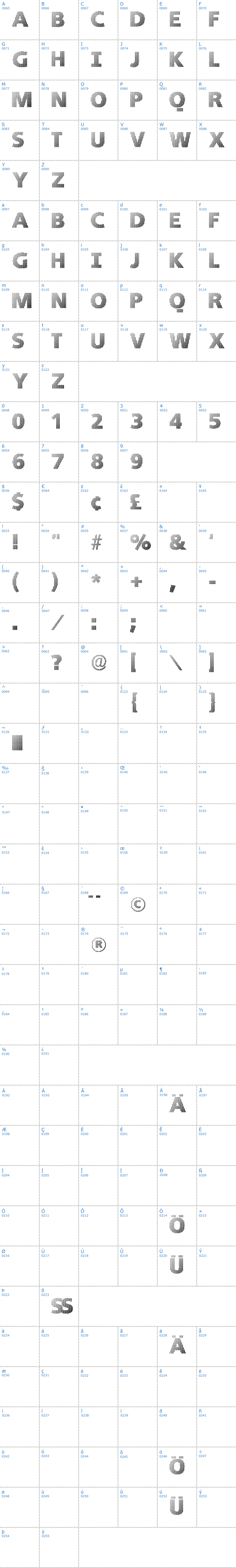 Vollständige Schriftzeichen bersicht: Black White Grids B Schriftart
