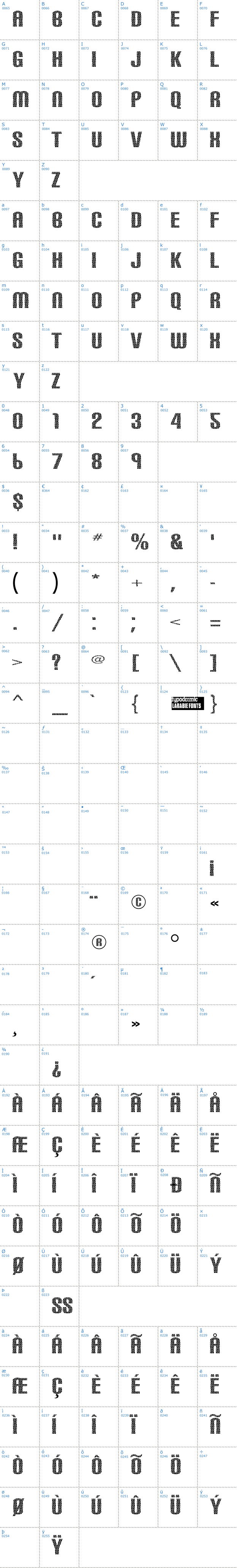 Vollständige Schriftzeichen bersicht: Carbon Phyber Schriftart