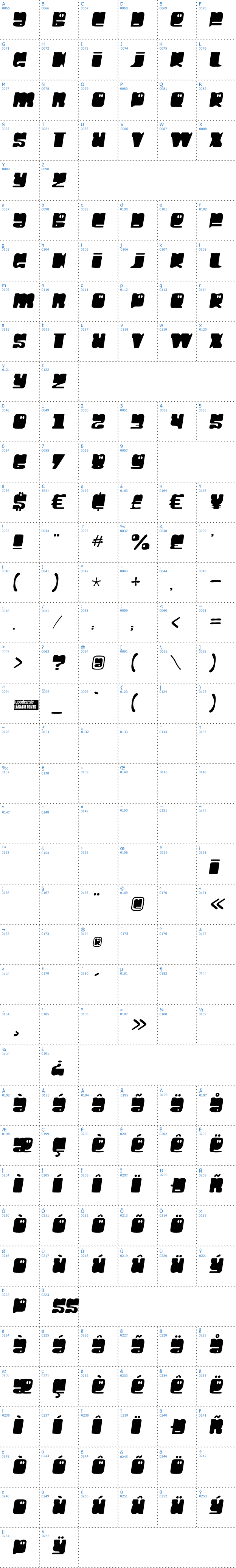 Vollständige Schriftzeichen bersicht: Hello Larry Schriftart