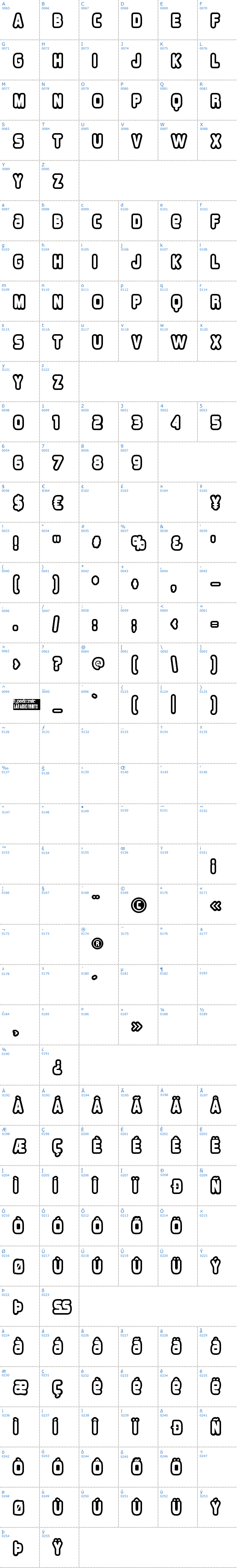 Vollständige Schriftzeichen bersicht: Overload Outlined Schriftart