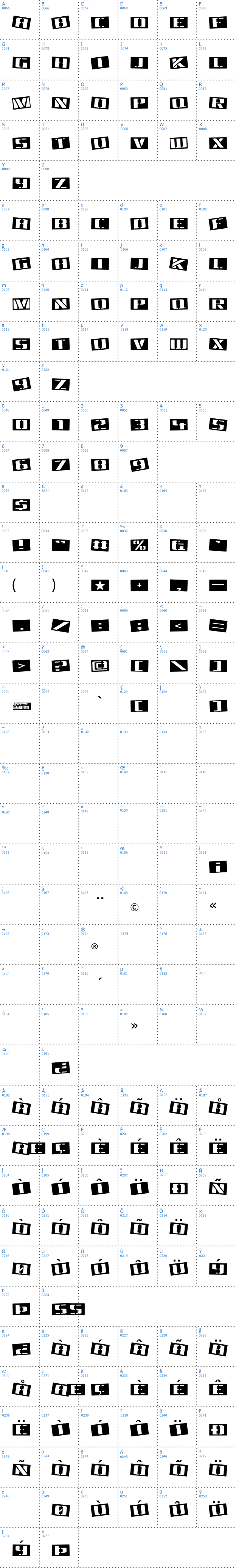 Vollständige Schriftzeichen bersicht: Tinsnips Schriftart