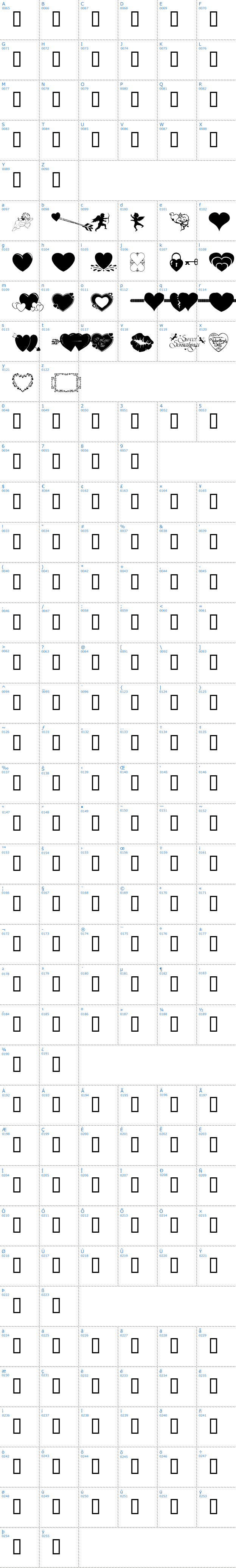 Vollständige Schriftzeichen bersicht: WM Valentine Schriftart
