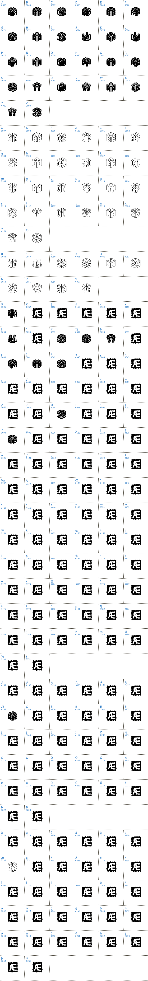 Vollständige Schriftzeichen bersicht: 3D Let Schriftart
