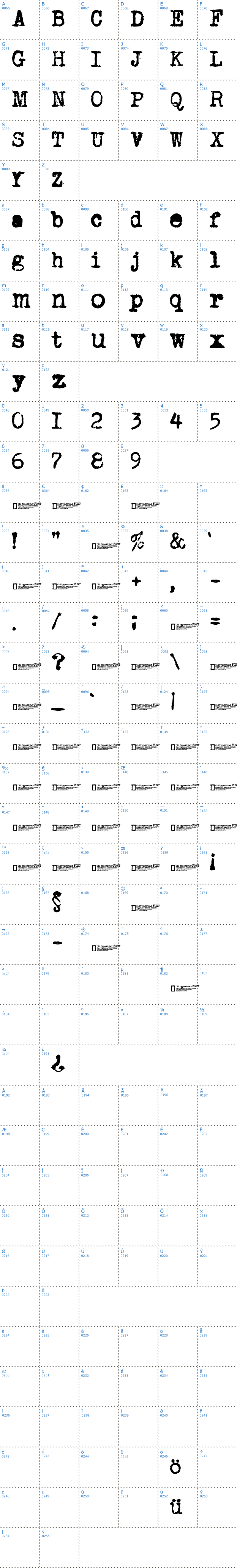 Vollständige Schriftzeichen bersicht: Old Typewriter Schriftart