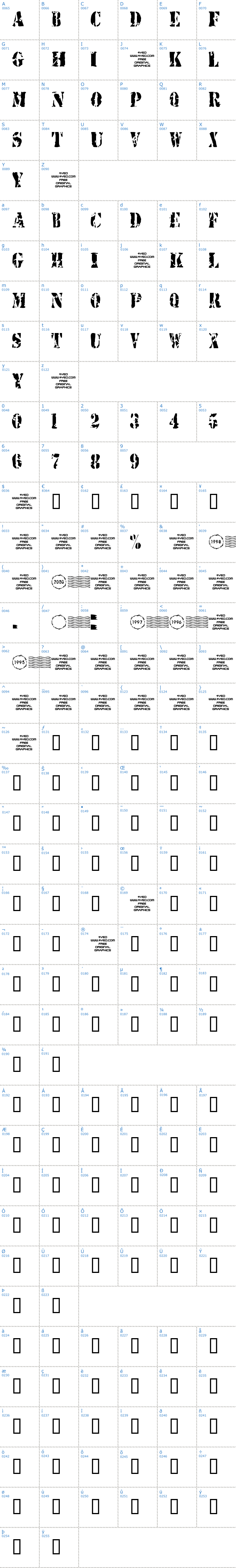 Vollständige Schriftzeichen bersicht: 4YEOstamp Schriftart