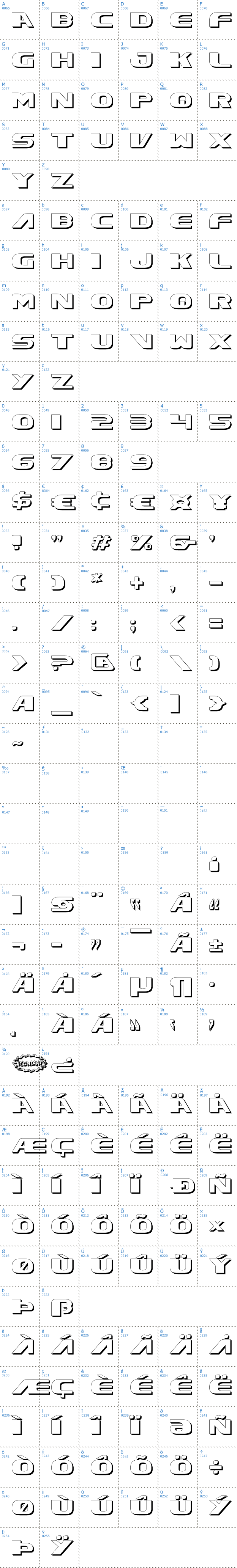 Vollständige Schriftzeichen bersicht: Xcelsion Shadow Schriftart