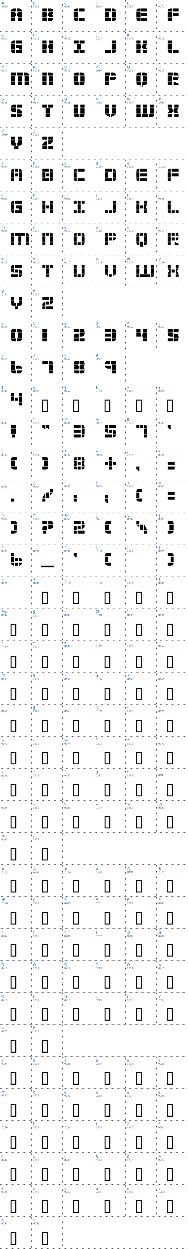 Vollständige Schriftzeichen bersicht: 2 Tech Schriftart