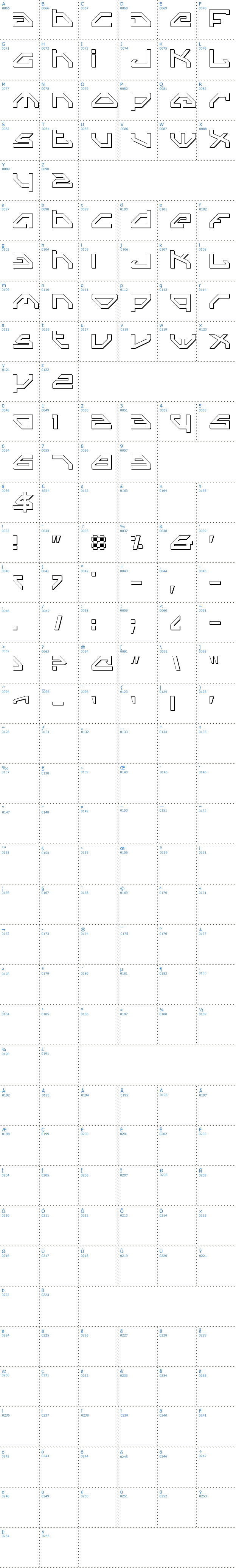 Vollständige Schriftzeichen bersicht: Spy Lord Outline Schriftart