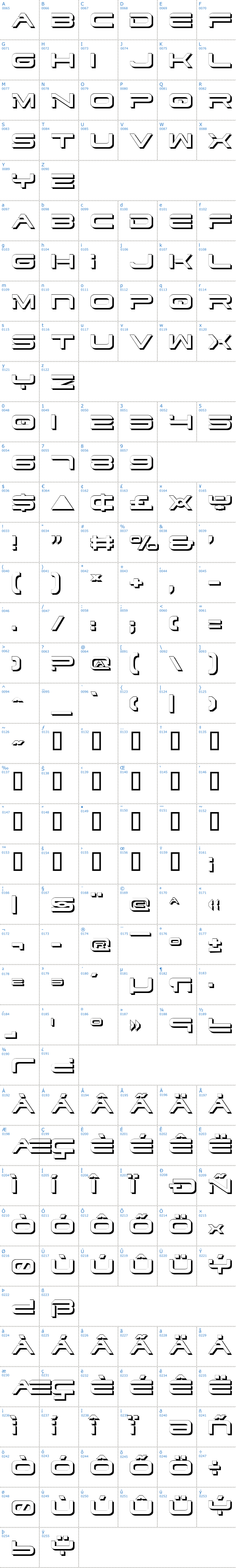 Vollständige Schriftzeichen bersicht: Dodger Shadow Schriftart