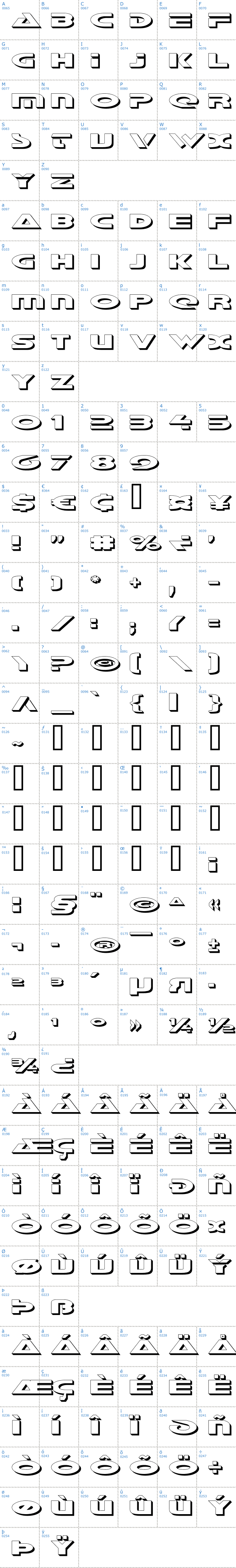 Vollständige Schriftzeichen bersicht: Galant Shadow Schriftart