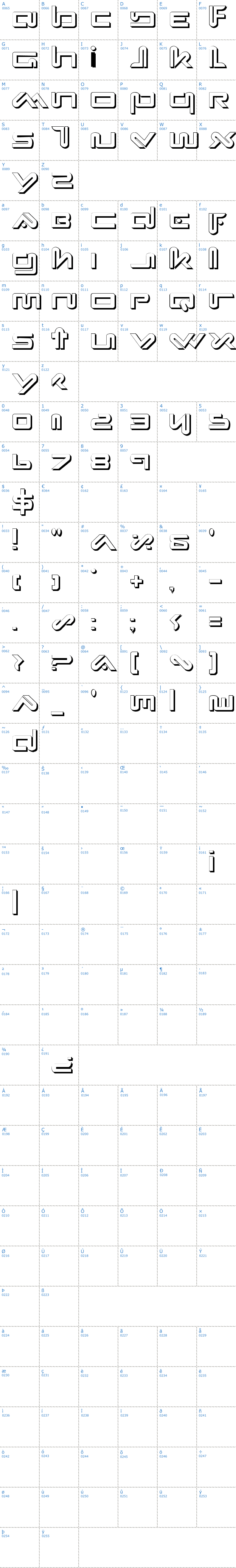 Vollständige Schriftzeichen bersicht: Xephyr Shadow Schriftart
