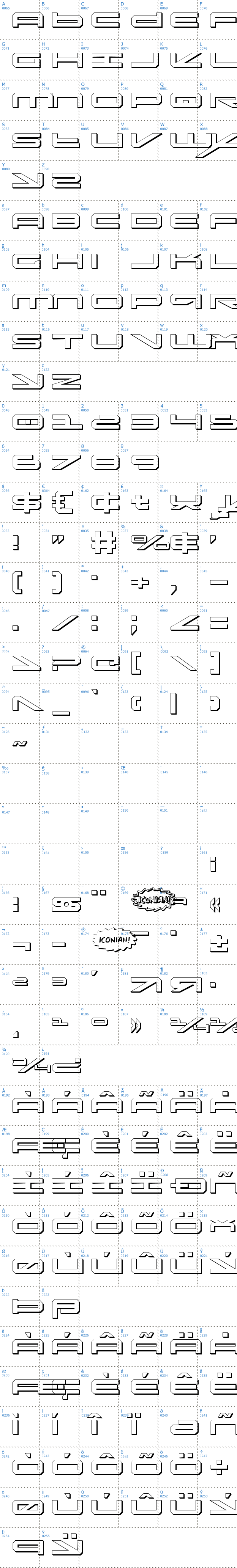 Vollständige Schriftzeichen bersicht: Oramac Shadow Schriftart