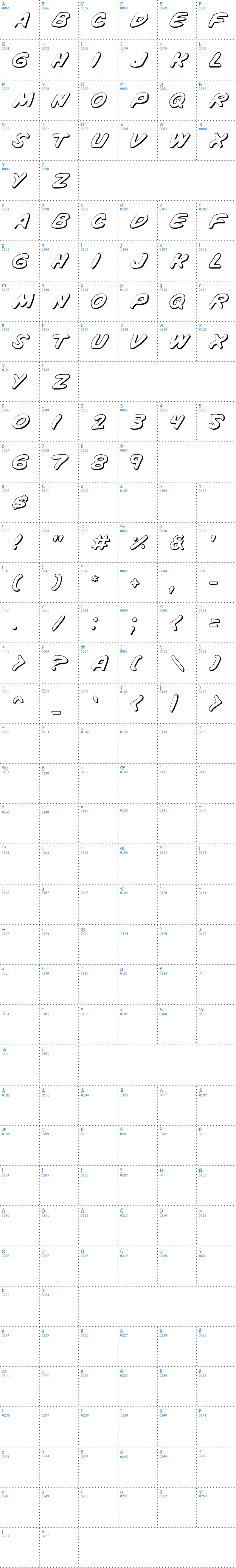 Vollständige Schriftzeichen bersicht: Vigilante Notes Shadow Schriftart