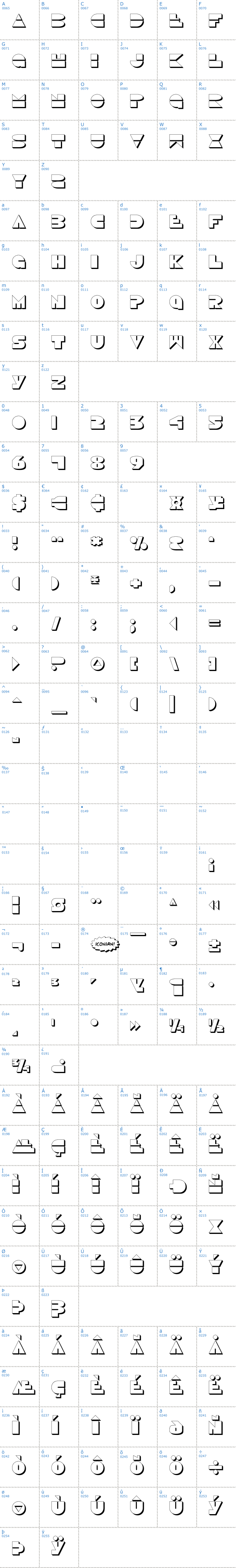 Vollständige Schriftzeichen bersicht: Disco Duck 3D Schriftart