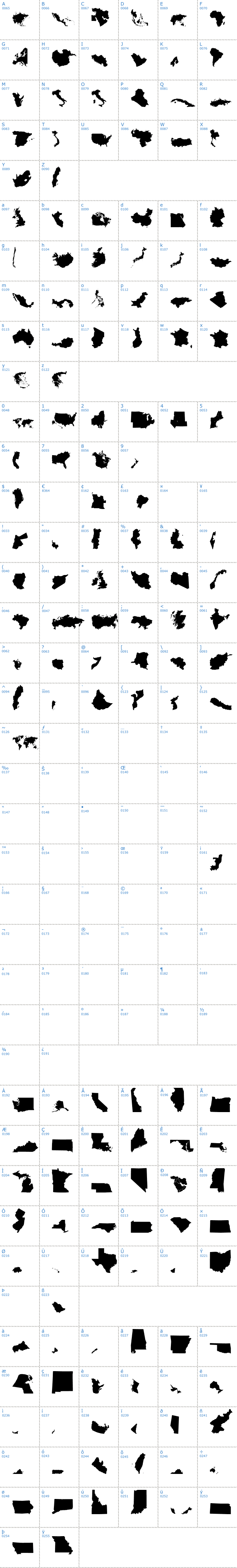 Vollständige Schriftzeichen bersicht: GeoBats Schriftart