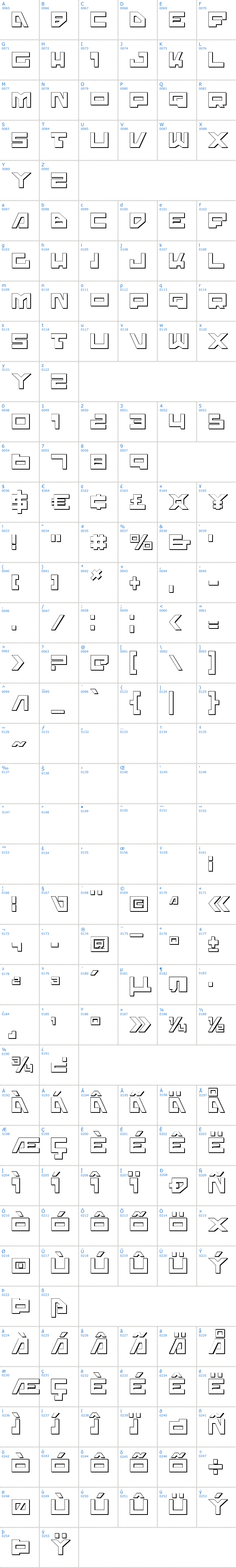 Vollständige Schriftzeichen bersicht: Trajia Shadow Schriftart
