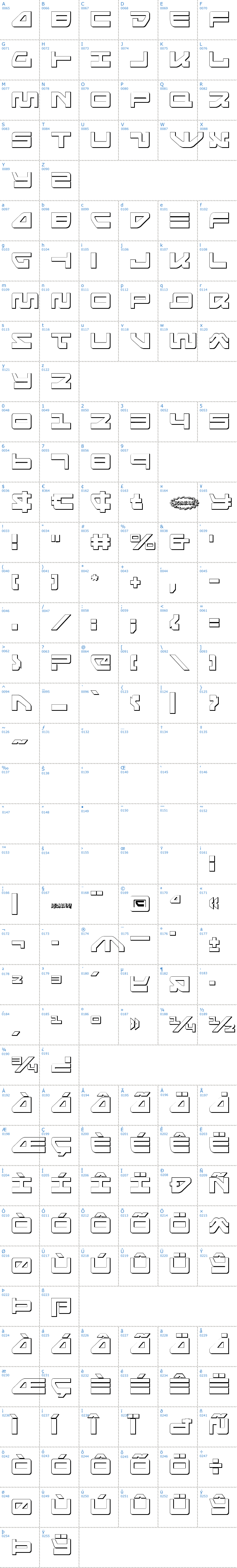 Vollständige Schriftzeichen bersicht: Searider Falcon 3D Schriftart
