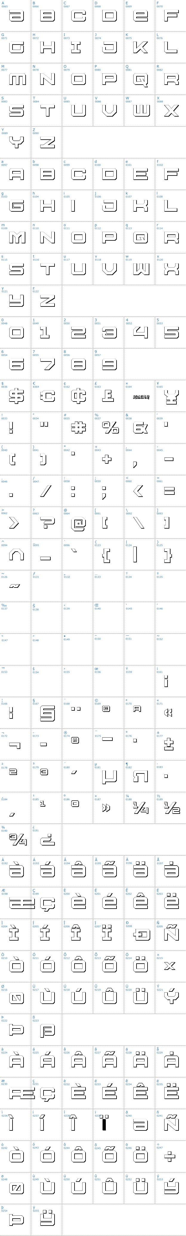 Vollständige Schriftzeichen bersicht: USS Dallas Outline Schriftart