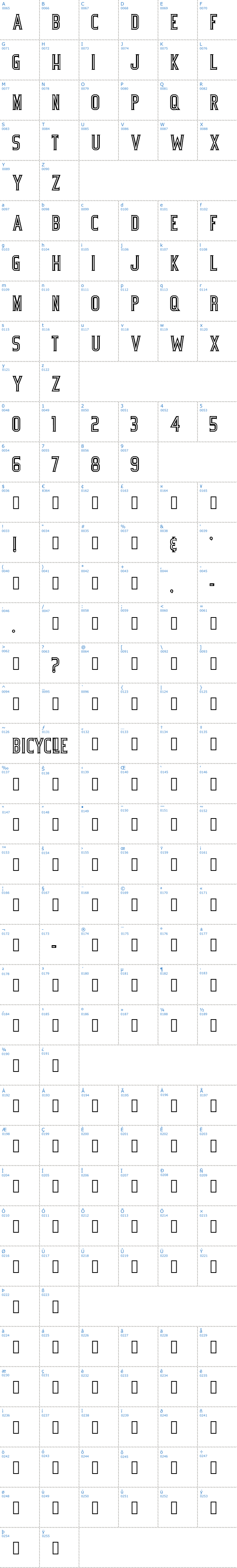 Vollständige Schriftzeichen bersicht: Bicycle Schriftart