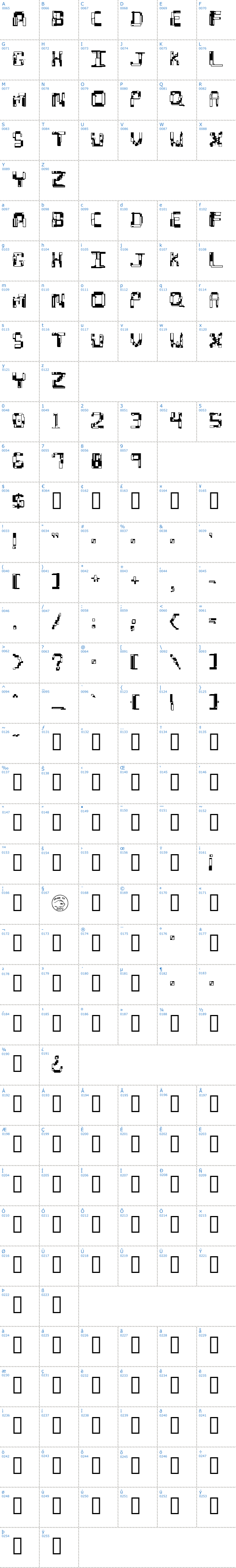 Vollständige Schriftzeichen bersicht: Hydrogen Schriftart