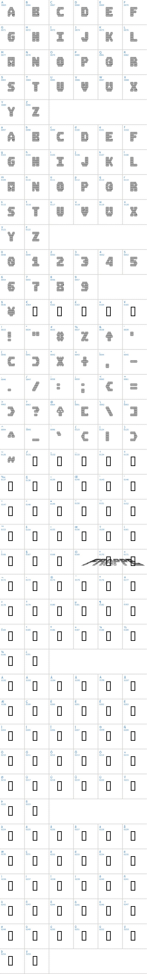 Vollständige Schriftzeichen bersicht: A.M.P BRK Schriftart