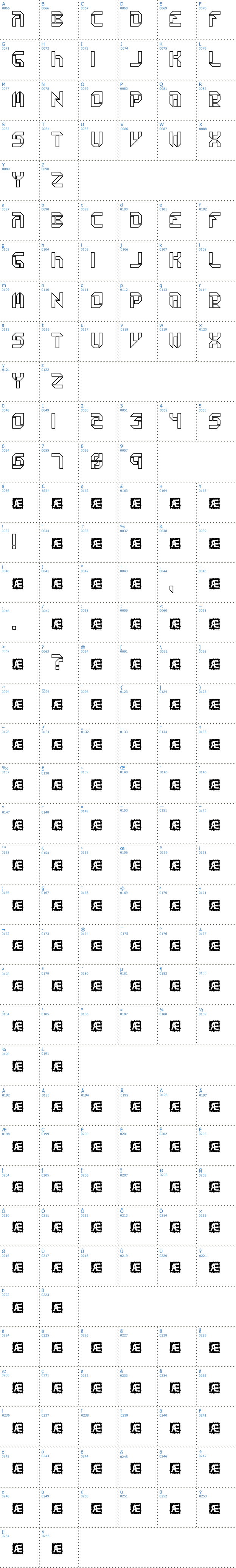 Vollst&auml;ndige Schriftzeichen �bersicht: Collective Outlined BRK Schriftart