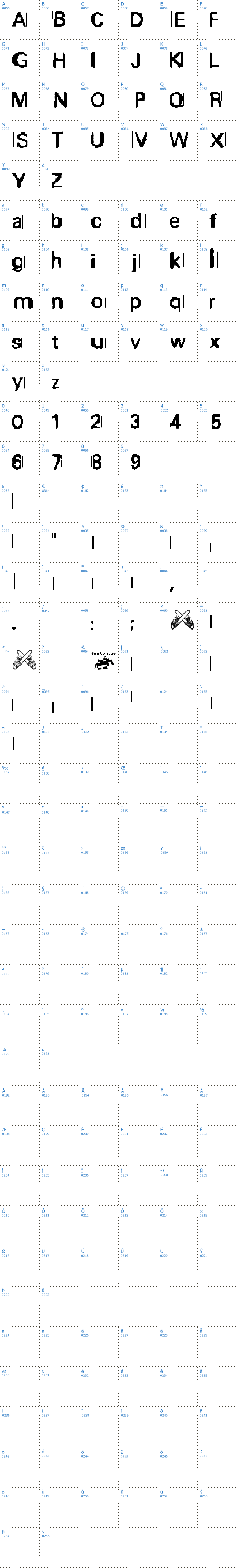Vollständige Schriftzeichen bersicht: Purge Schriftart