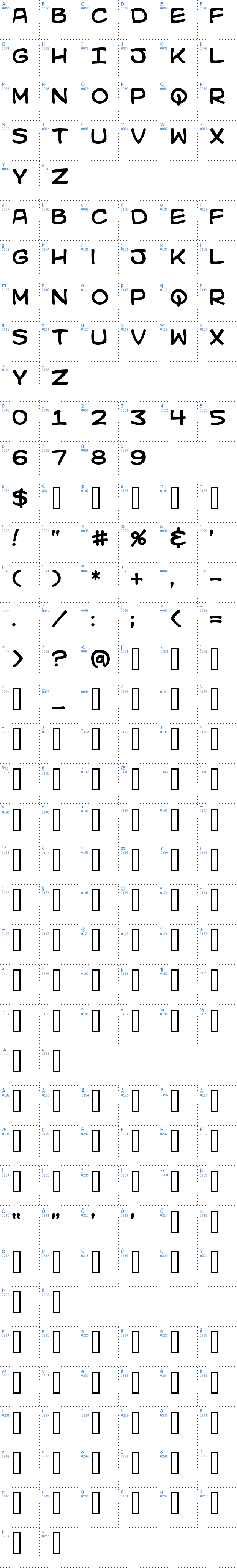 Vollständige Schriftzeichen bersicht: Kid Kosmic Schriftart