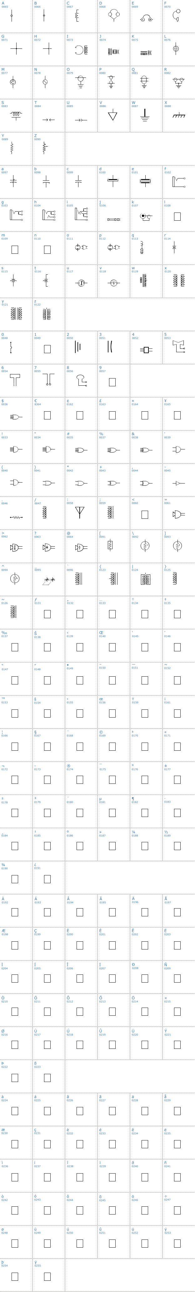 Vollständige Schriftzeichen bersicht: Carr Electronic Dingbats Schriftart