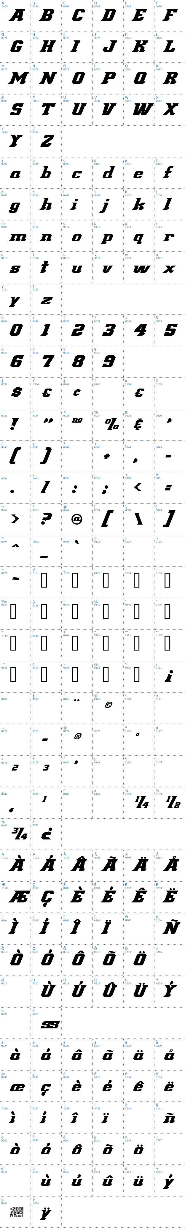 Vollst&auml;ndige Schriftzeichen �bersicht: Demonized Schriftart