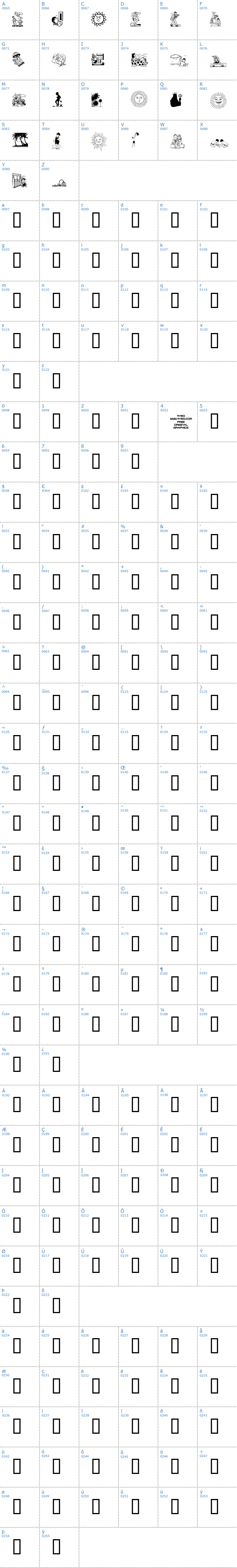 Vollständige Schriftzeichen bersicht: 4YEOsummer Schriftart