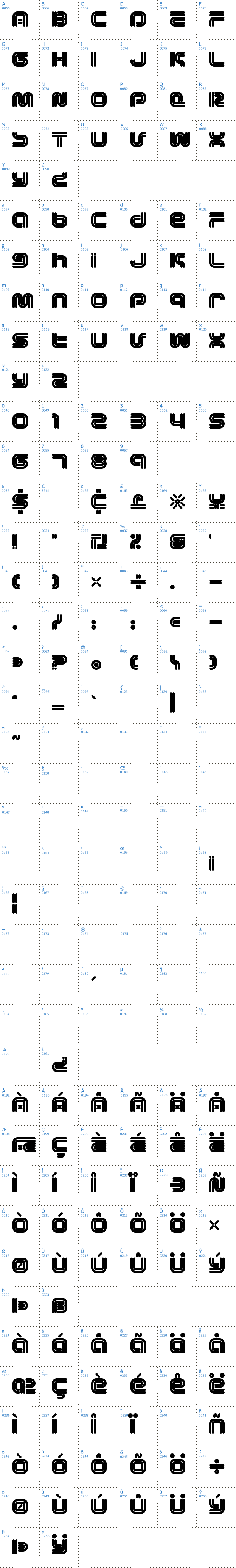 Vollständige Schriftzeichen bersicht: Vectroid Schriftart