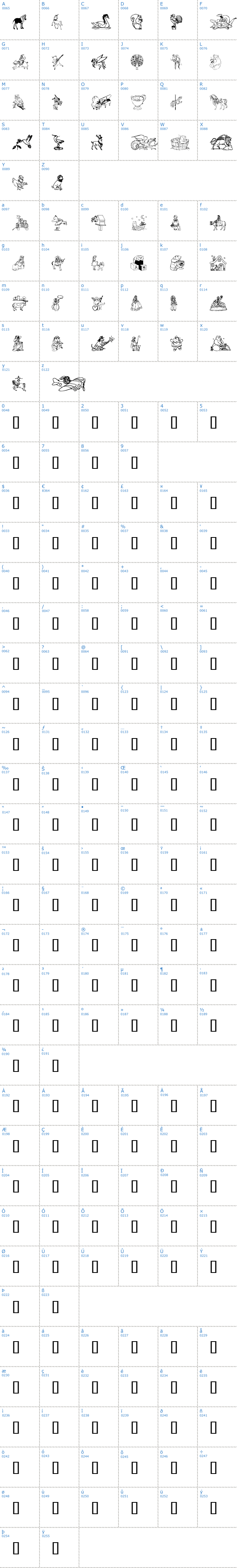 Vollständige Schriftzeichen bersicht: Ding Delights Schriftart