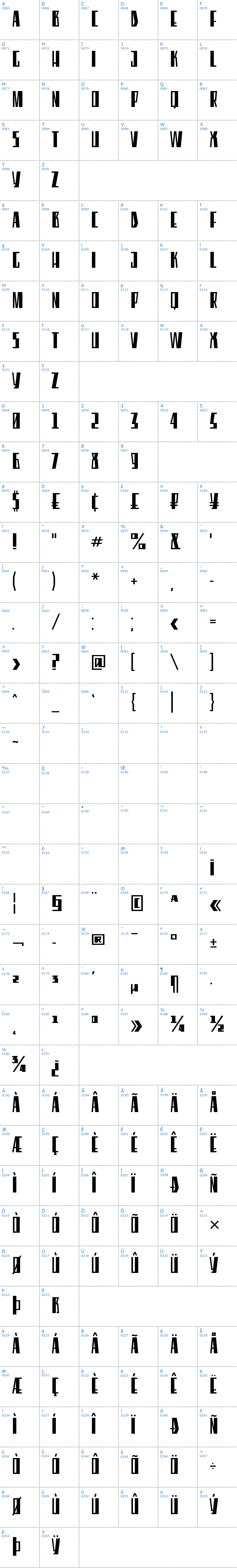 Vollständige Schriftzeichen bersicht: Eleventh Square Schriftart