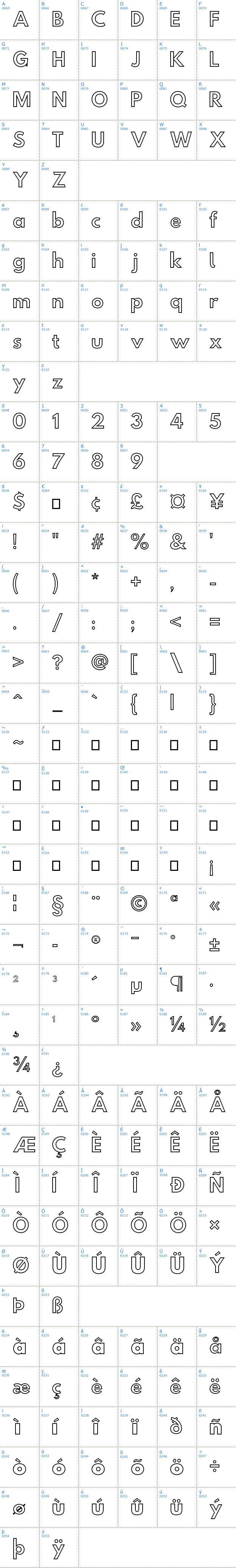 Vollständige Schriftzeichen bersicht: Hussar Simple Ghost Schriftart