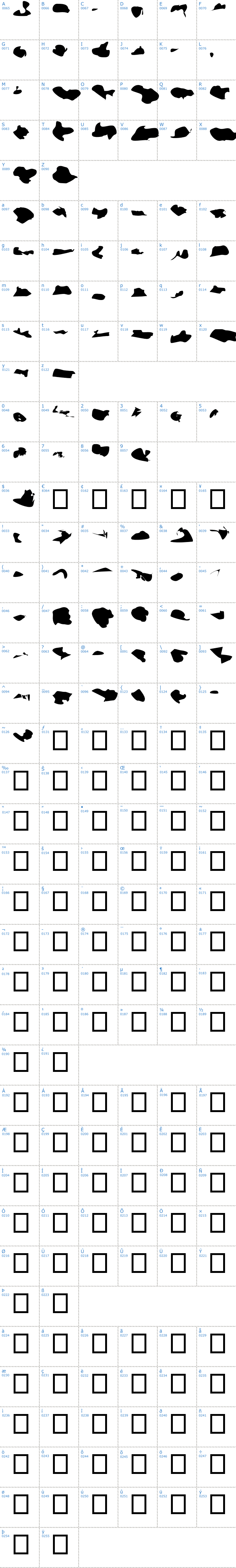 Vollständige Schriftzeichen bersicht: Splitter Schriftart