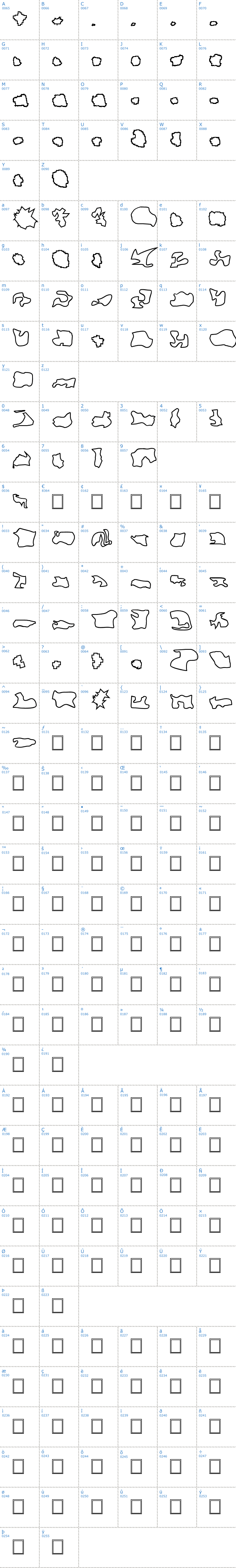 Vollständige Schriftzeichen bersicht: Camosport Outline Schriftart