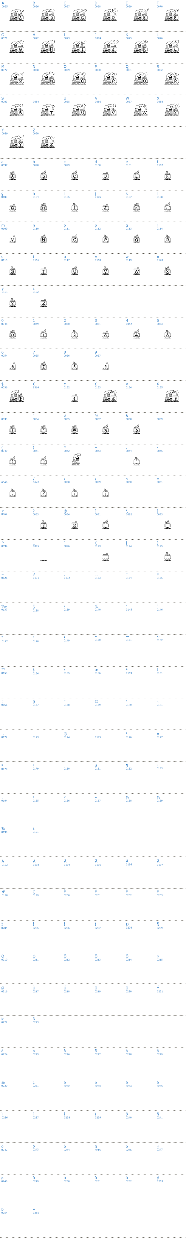 Vollständige Schriftzeichen bersicht: Toy Train Schriftart